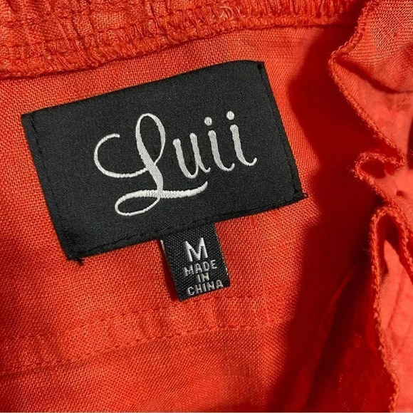 LUII M orange red linen button down light weight jacket or dress ruffles - Picture 5 of 6